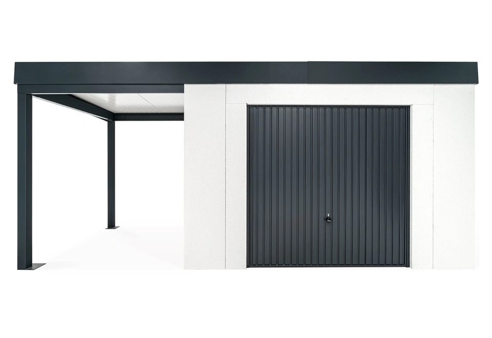 GARDEON® Zahradní domek s garážovými vraty Hörmann a přístřeškem