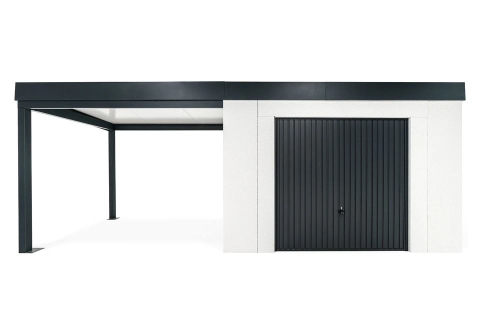 GARDEON® Zahradní domek s garážovými vraty Hörmann a přístřeškem