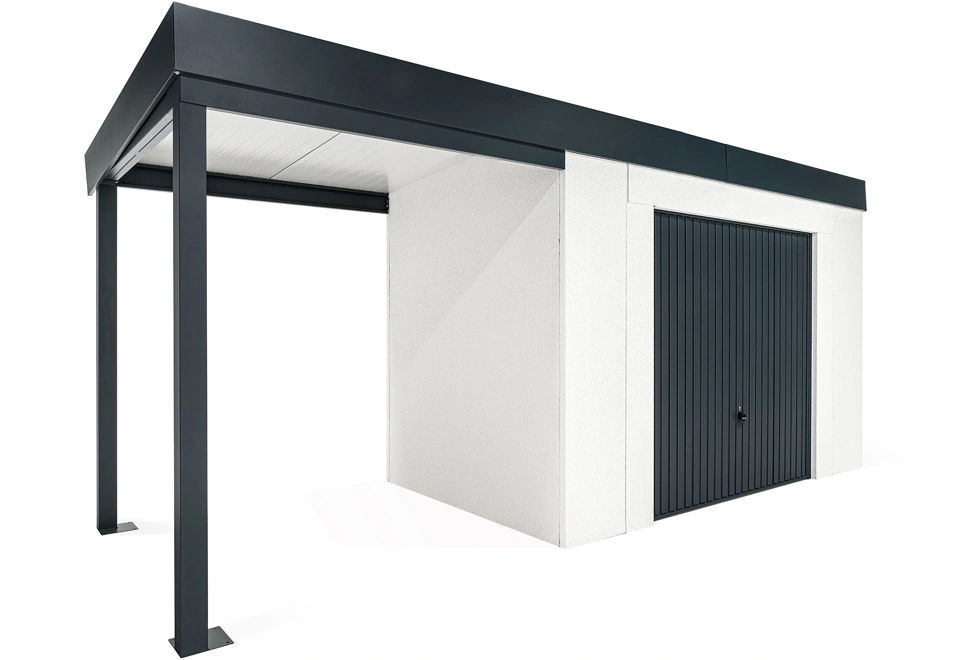 GARDEON® Zahradní domek s garážovými vraty Hörmann a přístřeškem