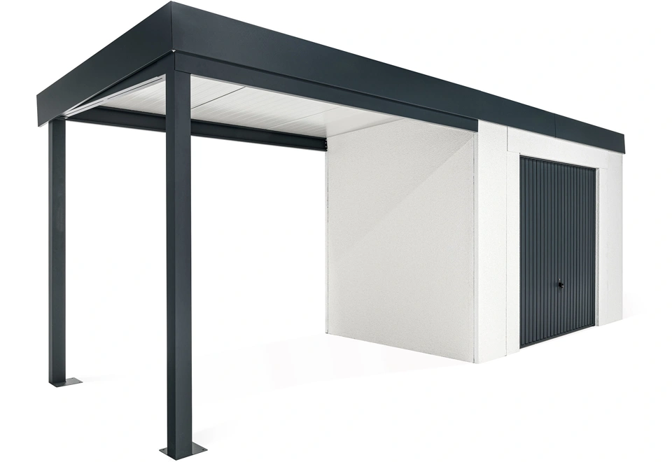 GARDEON® Zahradní domek s garážovými vraty Hörmann a přístřeškem