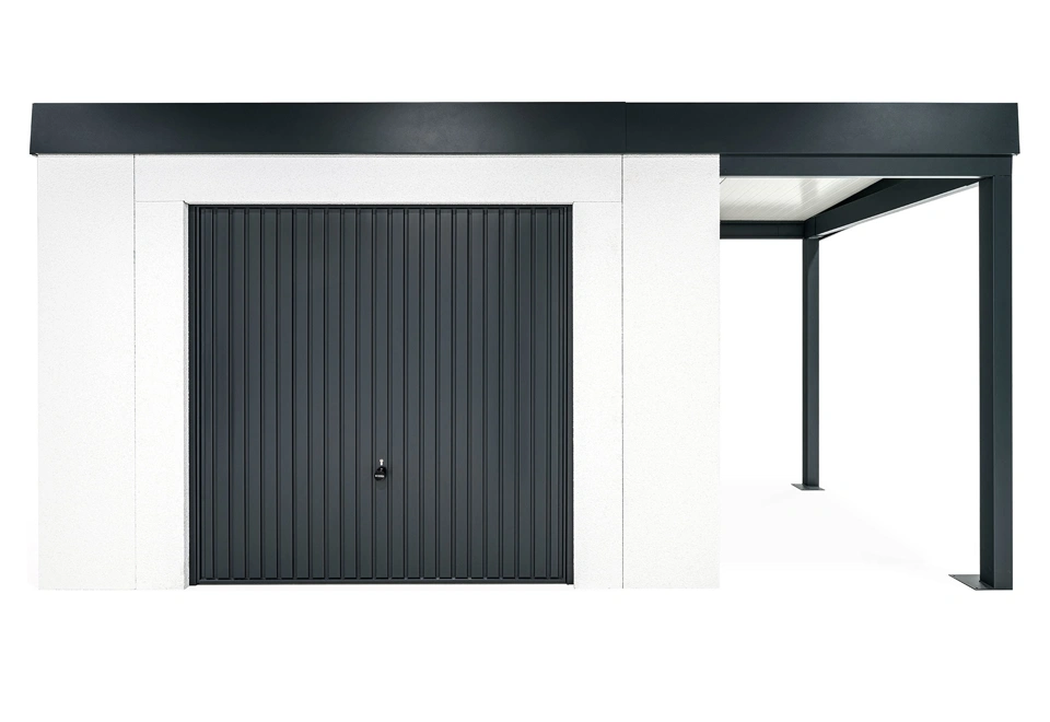 GARDEON® Zahradní domek s garážovými vraty Hörmann a přístřeškem