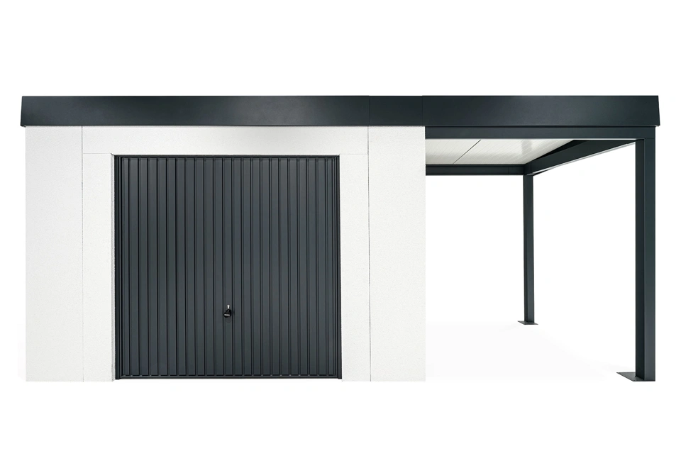 GARDEON® Zahradní domek s garážovými vraty Hörmann a přístřeškem