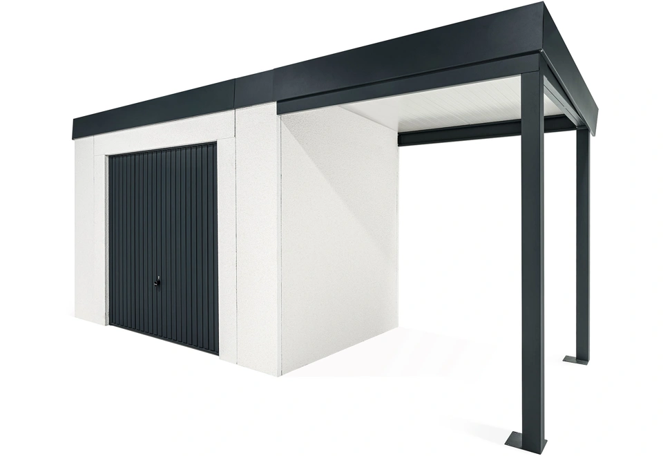 GARDEON® Zahradní domek s garážovými vraty Hörmann a přístřeškem