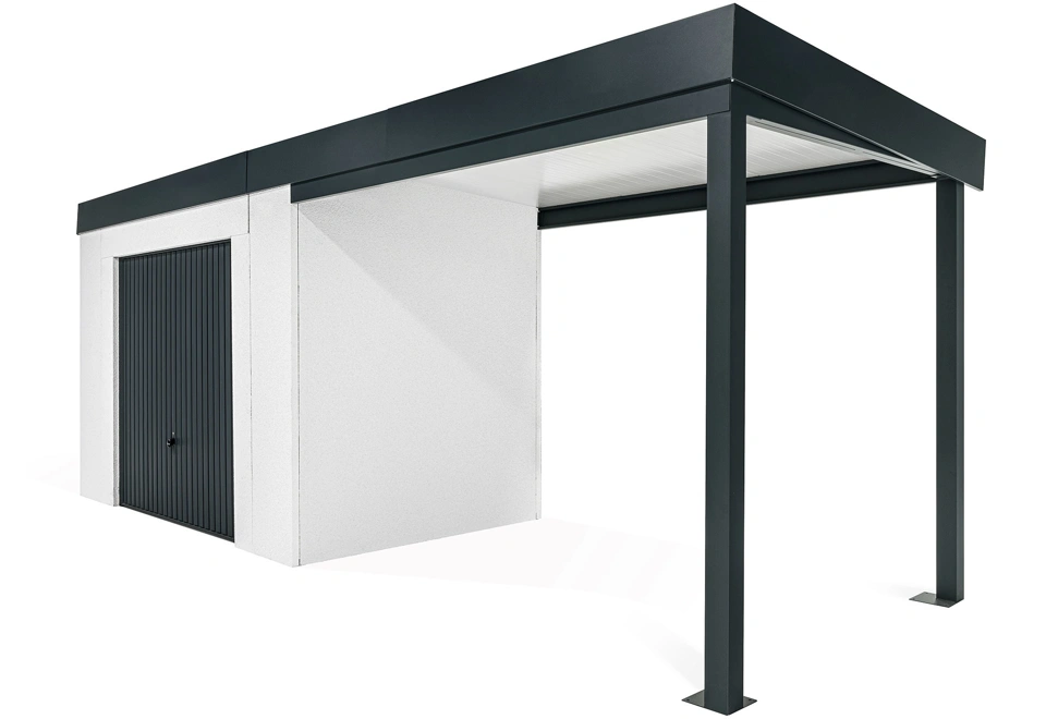 GARDEON® Zahradní domek s garážovými vraty Hörmann a přístřeškem