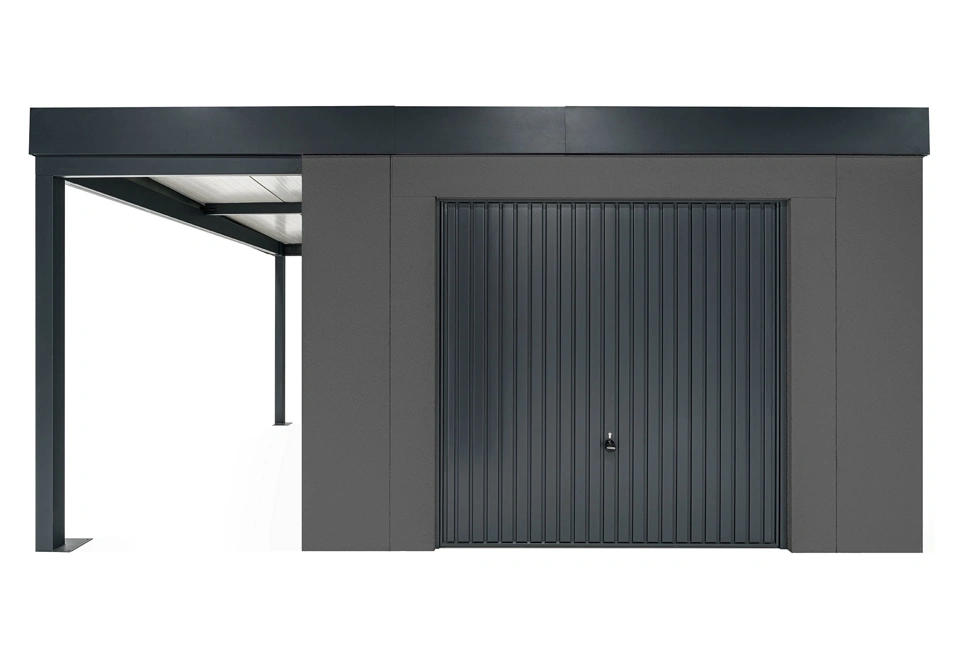 GARDEON® Zahradní domek s garážovými vraty Hörmann a přístřeškem