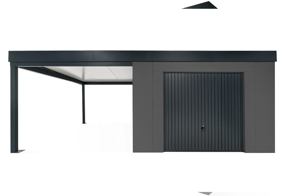 GARDEON® Zahradní domek s garážovými vraty Hörmann a přístřeškem