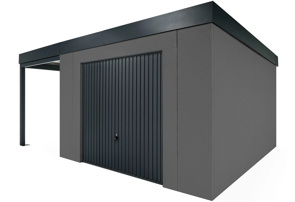 GARDEON® Zahradní domek s garážovými vraty Hörmann a přístřeškem