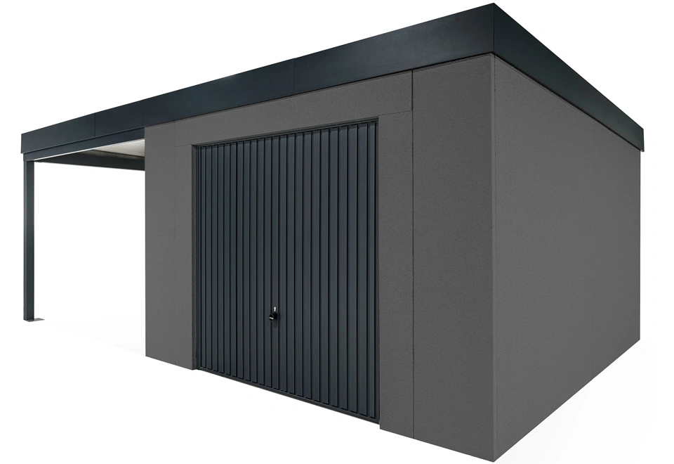 GARDEON® Zahradní domek s garážovými vraty Hörmann a přístřeškem