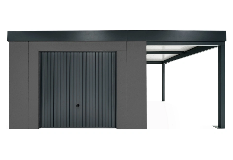 GARDEON® Zahradní domek s garážovými vraty Hörmann a přístřeškem