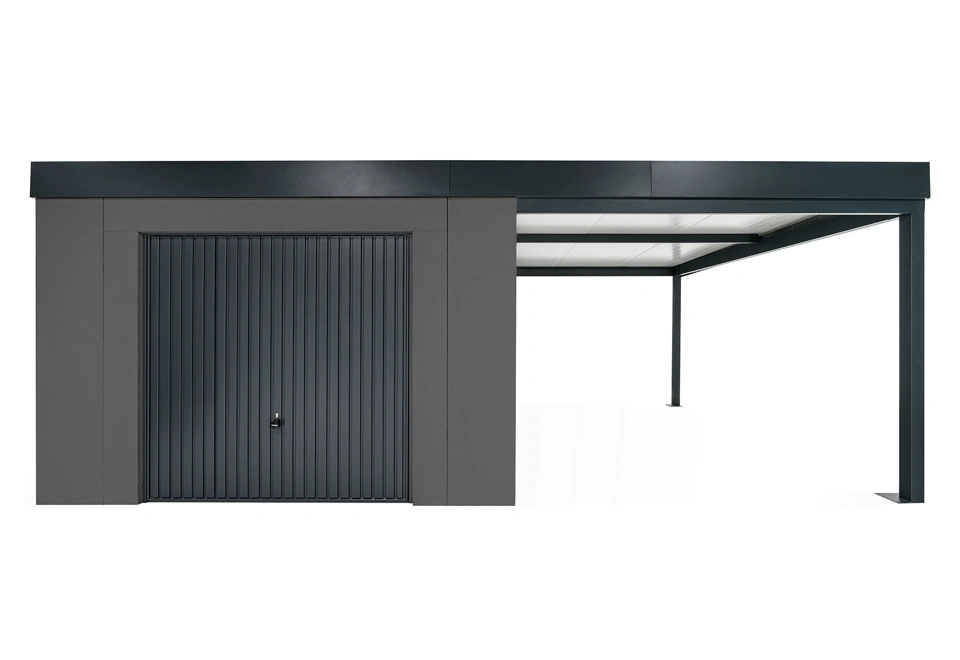 GARDEON® Zahradní domek s garážovými vraty Hörmann a přístřeškem