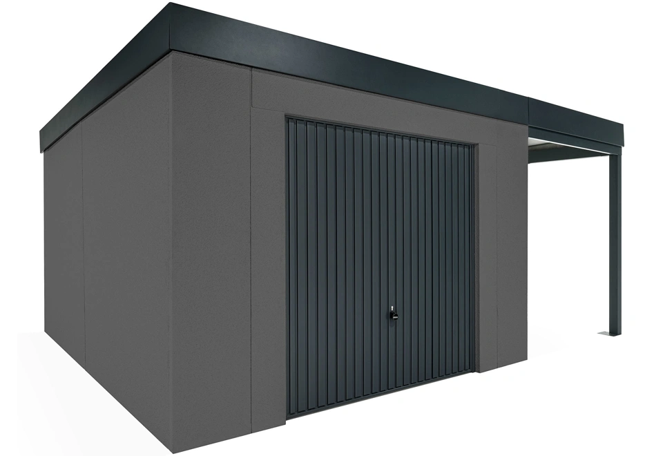 GARDEON® Zahradní domek s garážovými vraty Hörmann a přístřeškem