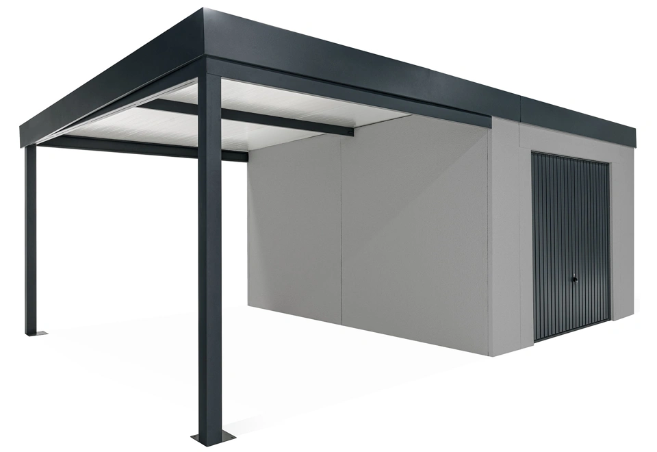 GARDEON® Zahradní domek s garážovými vraty Hörmann a přístřeškem