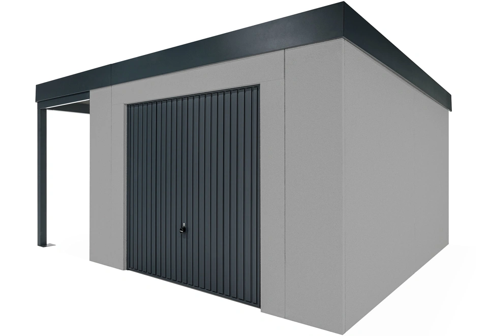 GARDEON® Zahradní domek s garážovými vraty Hörmann a přístřeškem