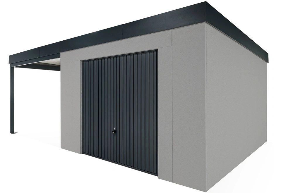 GARDEON® Zahradní domek s garážovými vraty Hörmann a přístřeškem