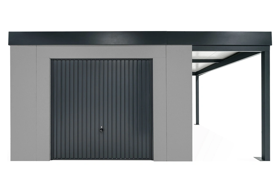 GARDEON® Zahradní domek s garážovými vraty Hörmann a přístřeškem