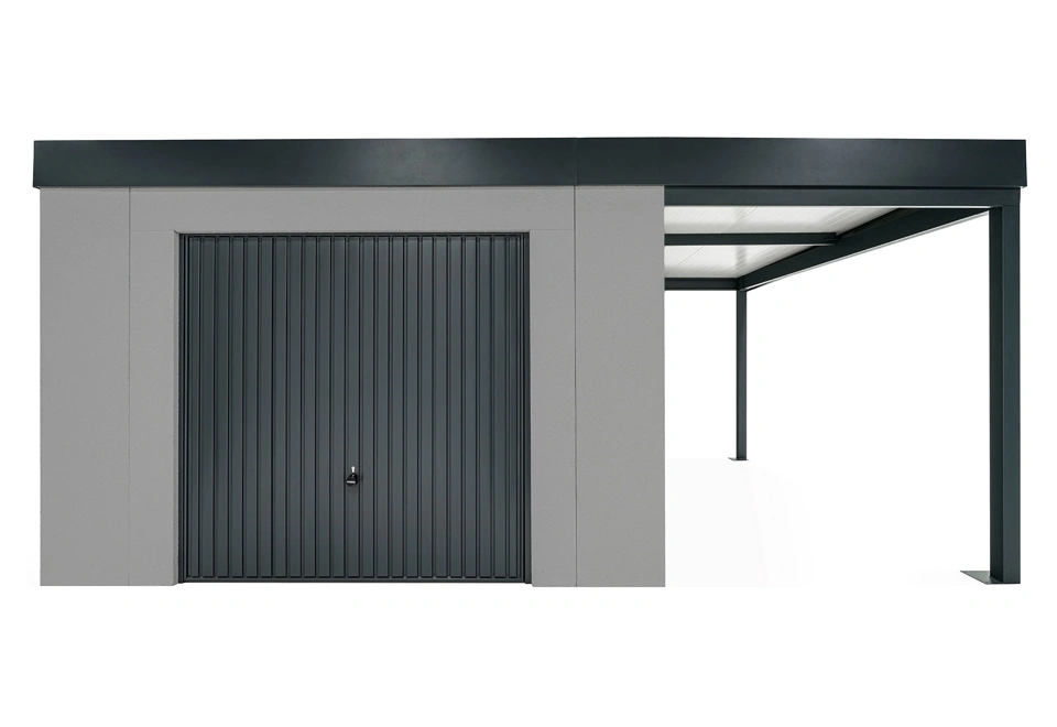 GARDEON® Zahradní domek s garážovými vraty Hörmann a přístřeškem