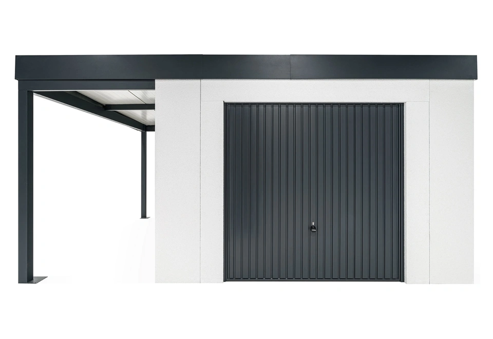 GARDEON® Zahradní domek s garážovými vraty Hörmann a přístřeškem