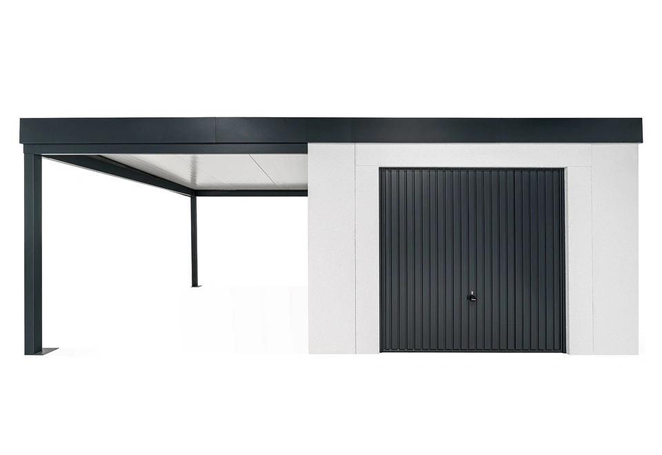 GARDEON® Zahradní domek s garážovými vraty Hörmann a přístřeškem