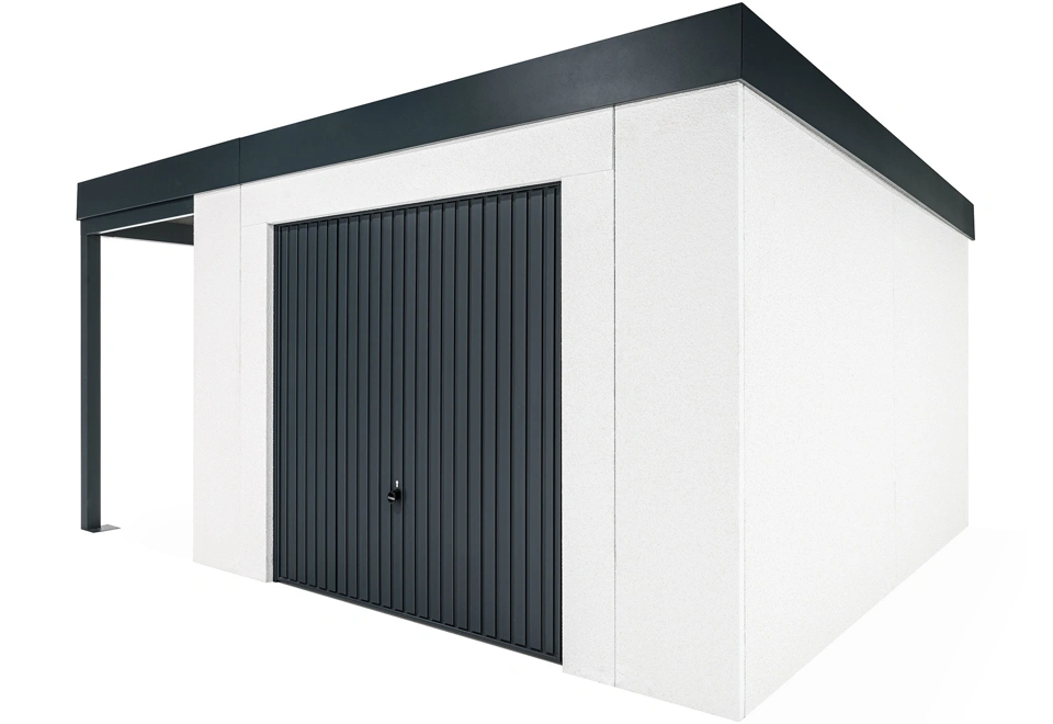 GARDEON® Zahradní domek s garážovými vraty Hörmann a přístřeškem