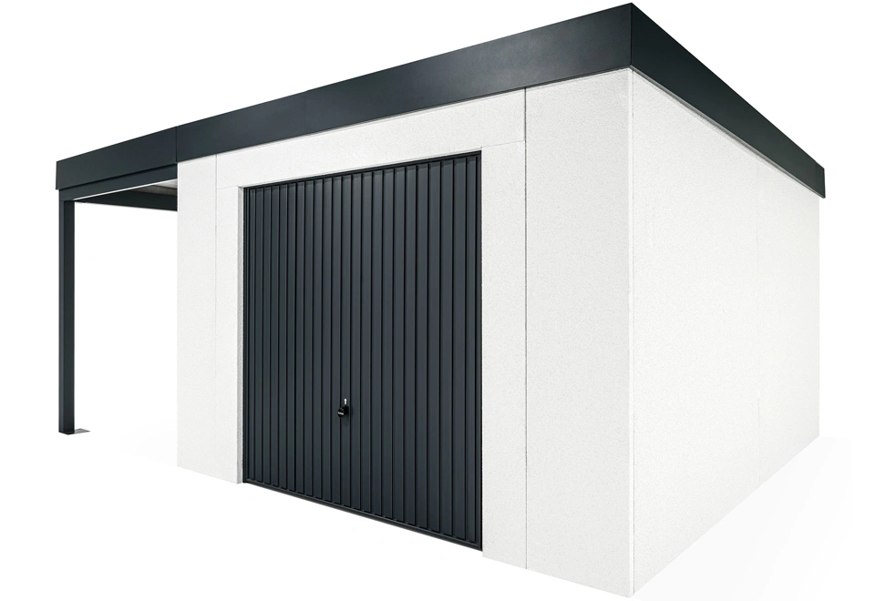 GARDEON® Zahradní domek s garážovými vraty Hörmann a přístřeškem