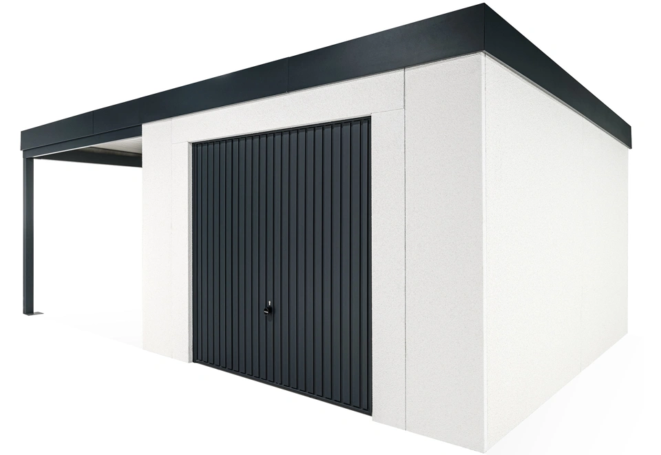 GARDEON® Zahradní domek s garážovými vraty Hörmann a přístřeškem