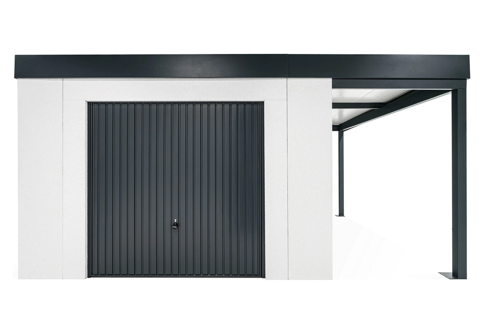 GARDEON® Zahradní domek s garážovými vraty Hörmann a přístřeškem