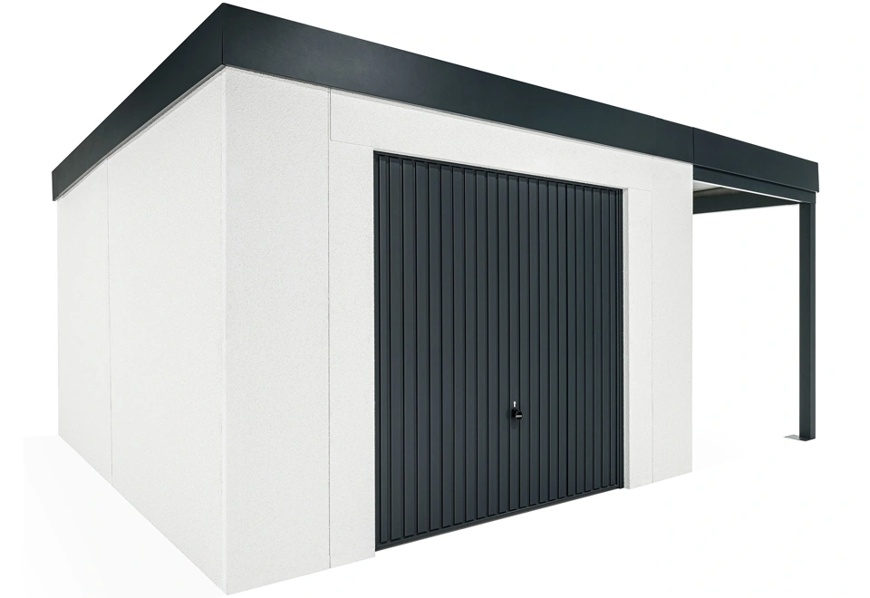 GARDEON® Zahradní domek s garážovými vraty Hörmann a přístřeškem