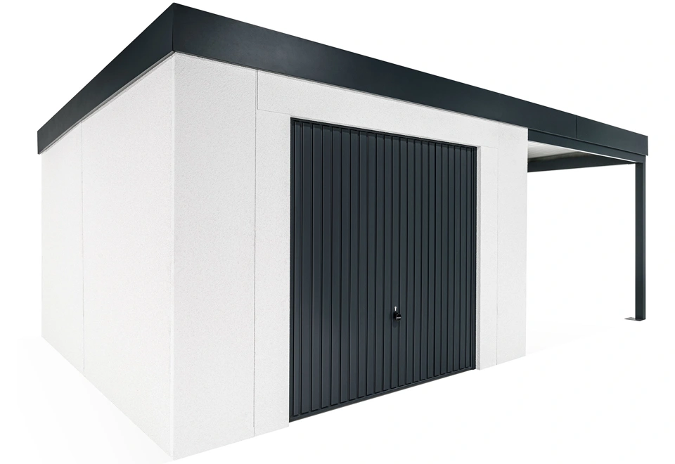 GARDEON® Zahradní domek s garážovými vraty Hörmann a přístřeškem