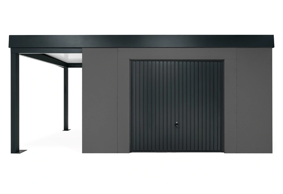 GARDEON® Zahradní domek s garážovými vraty Hörmann a přístřeškem