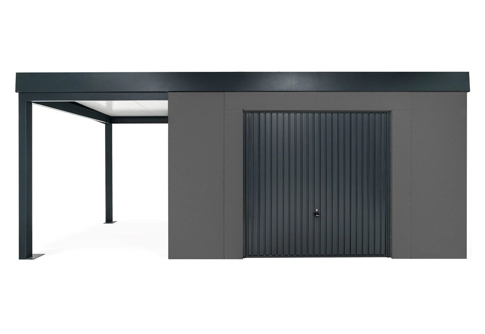 GARDEON® Zahradní domek s garážovými vraty Hörmann a přístřeškem