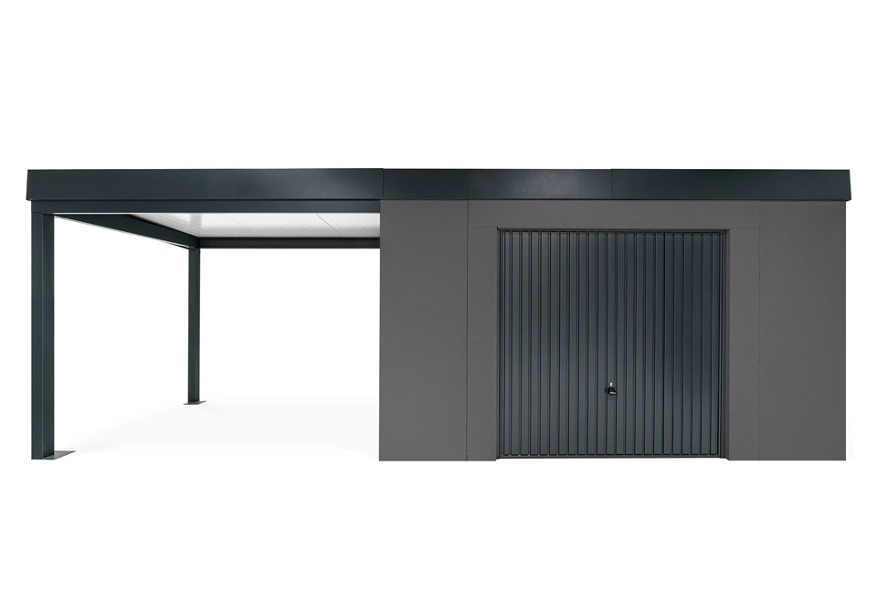 GARDEON® Zahradní domek s garážovými vraty Hörmann a přístřeškem