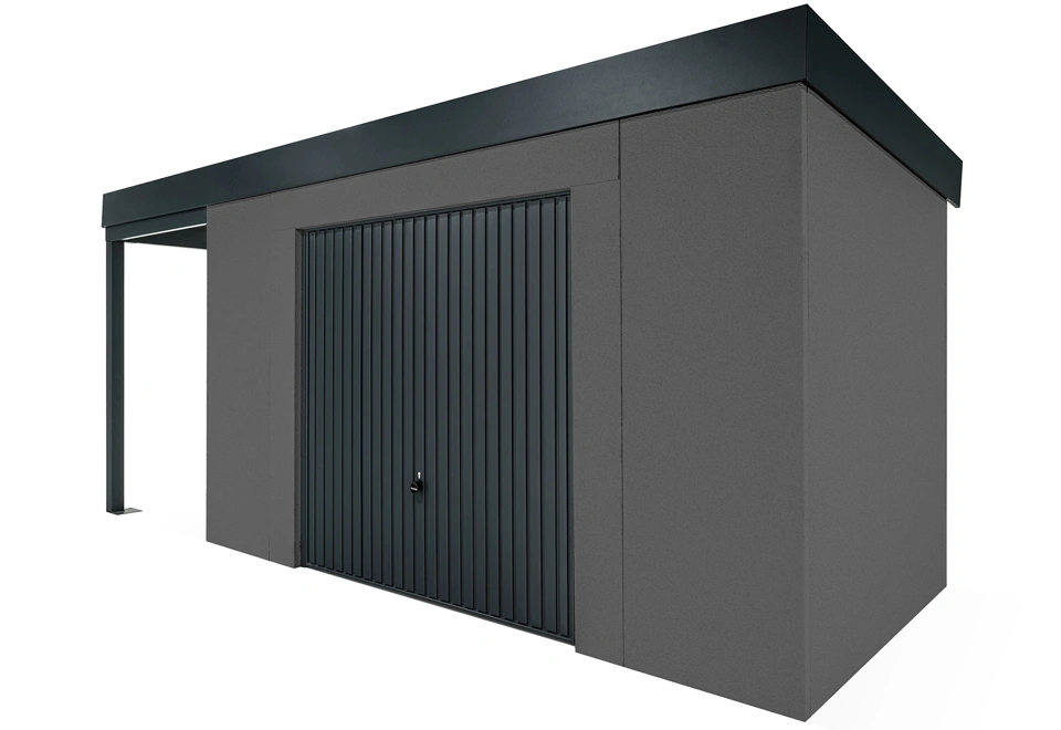GARDEON® Zahradní domek s garážovými vraty Hörmann a přístřeškem