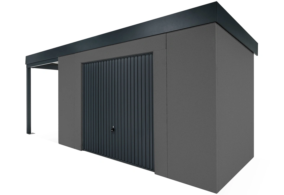 GARDEON® Zahradní domek s garážovými vraty Hörmann a přístřeškem
