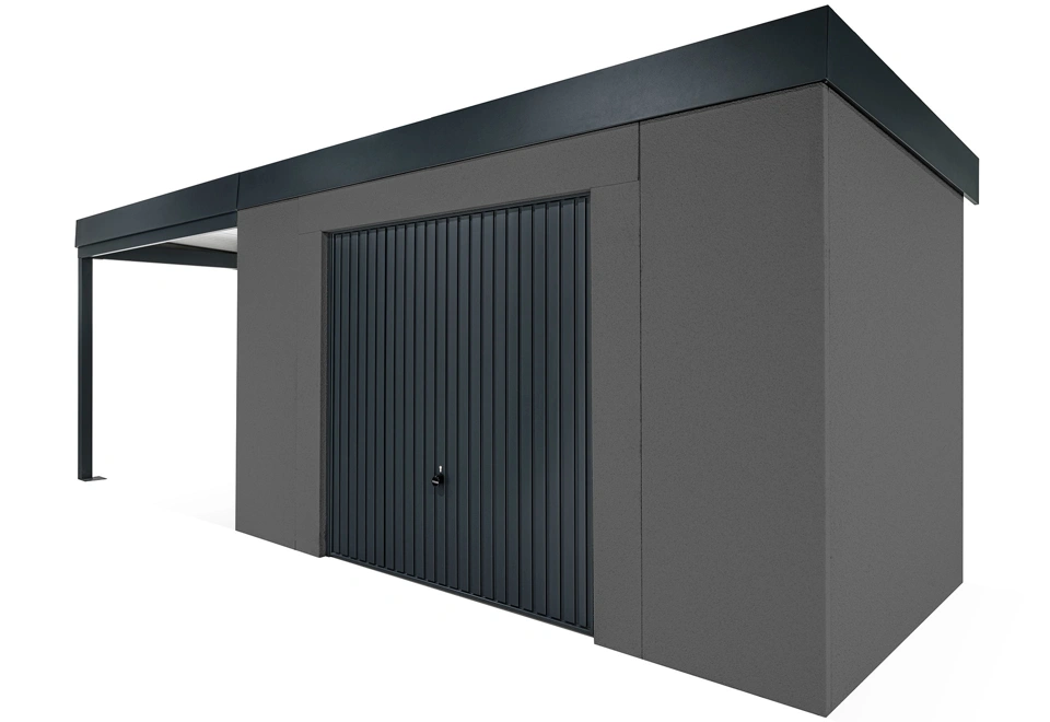 GARDEON® Zahradní domek s garážovými vraty Hörmann a přístřeškem
