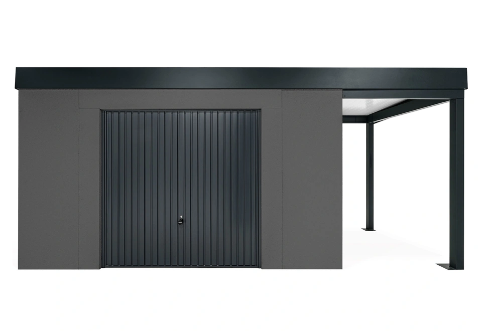 GARDEON® Zahradní domek s garážovými vraty Hörmann a přístřeškem