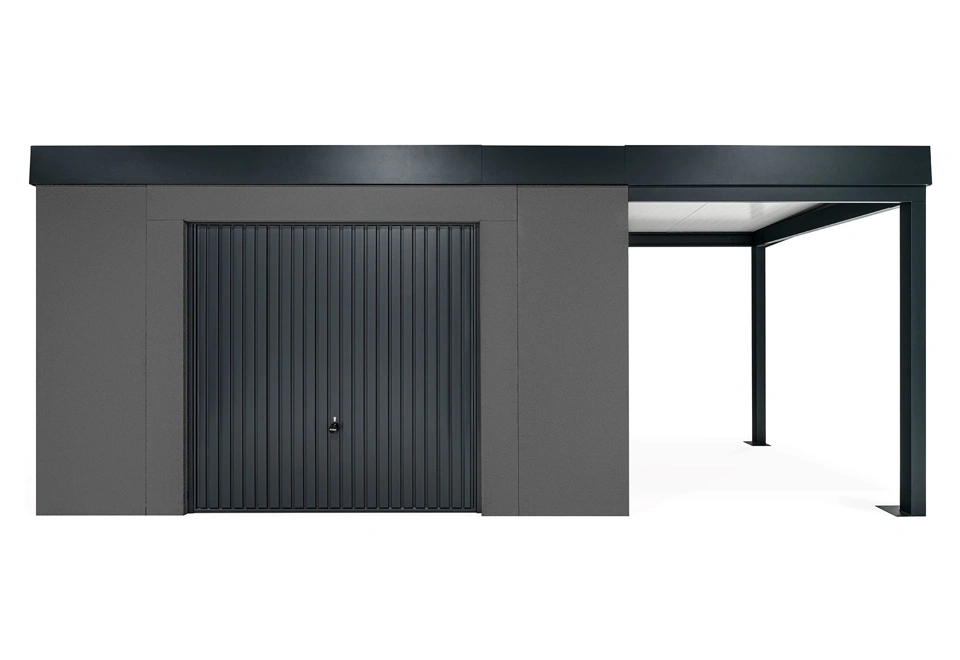 GARDEON® Zahradní domek s garážovými vraty Hörmann a přístřeškem