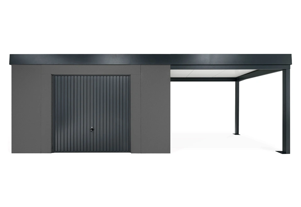 GARDEON® Zahradní domek s garážovými vraty Hörmann a přístřeškem