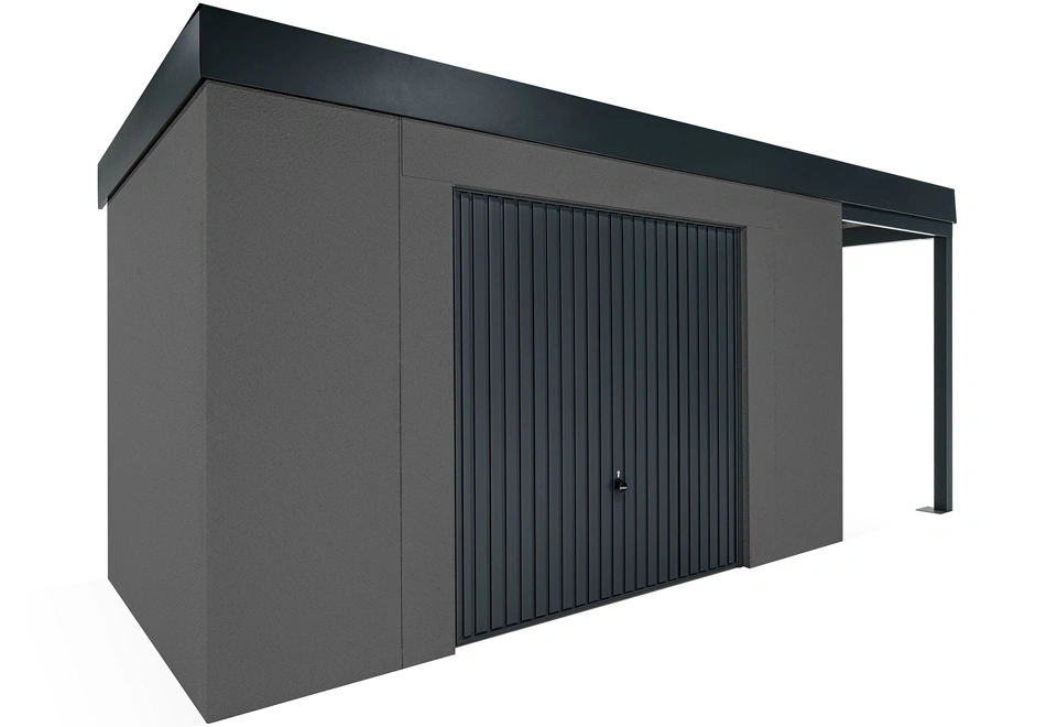 GARDEON® Zahradní domek s garážovými vraty Hörmann a přístřeškem