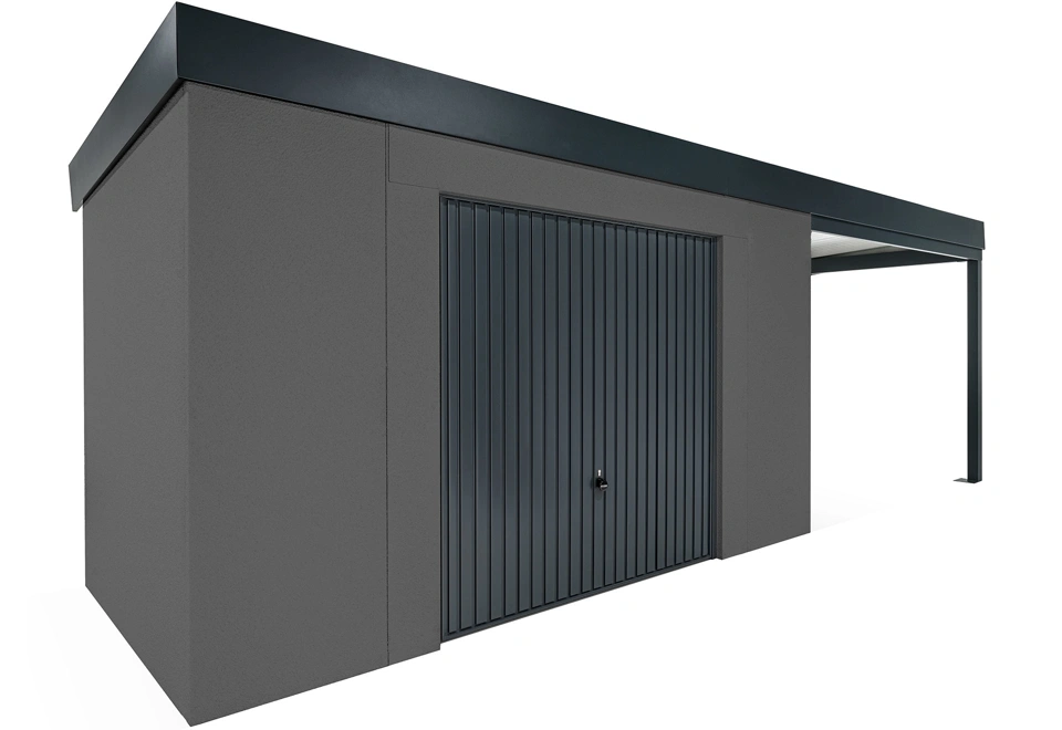 GARDEON® Zahradní domek s garážovými vraty Hörmann a přístřeškem