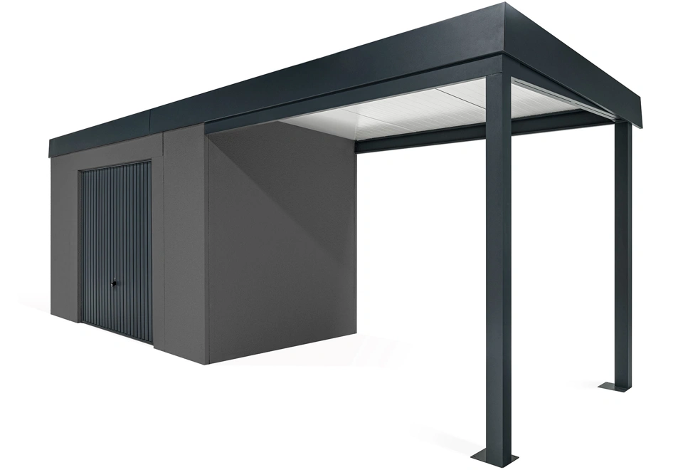 GARDEON® Zahradní domek s garážovými vraty Hörmann a přístřeškem