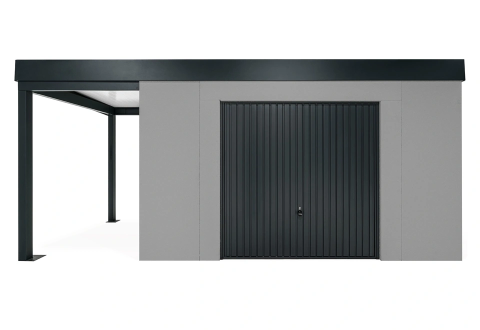 GARDEON® Zahradní domek s garážovými vraty Hörmann a přístřeškem