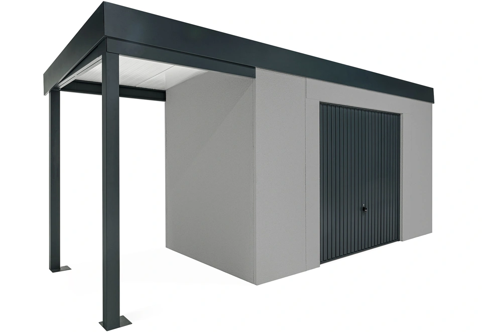 GARDEON® Zahradní domek s garážovými vraty Hörmann a přístřeškem