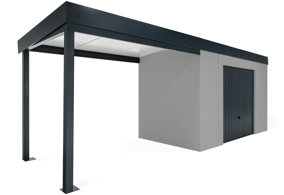 GARDEON® Zahradní domek s garážovými vraty Hörmann a přístřeškem