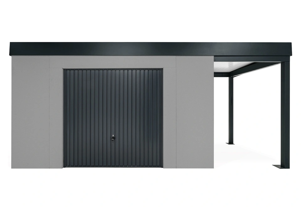 GARDEON® Zahradní domek s garážovými vraty Hörmann a přístřeškem