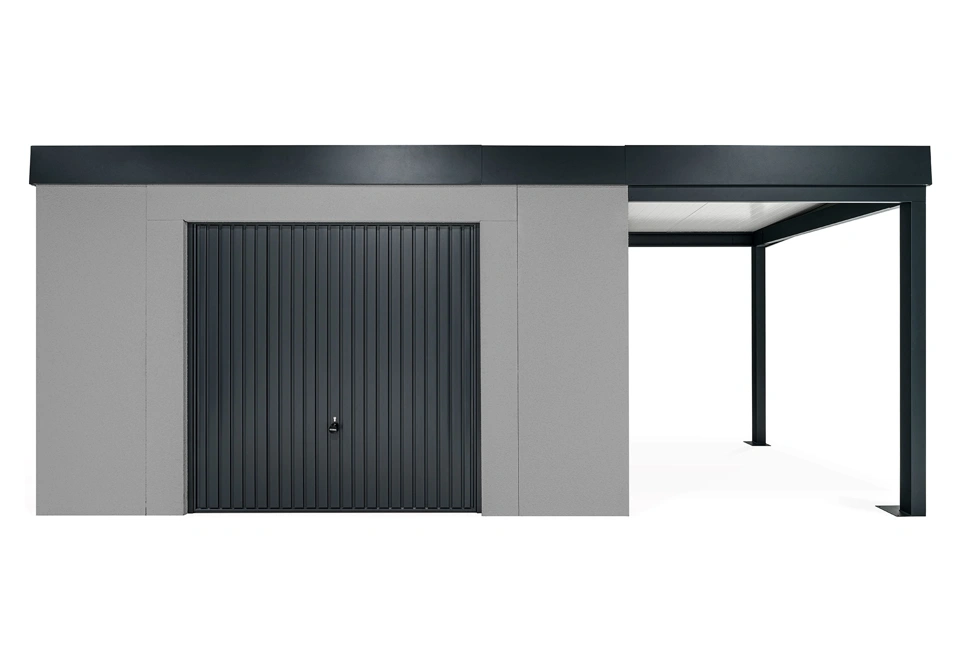 GARDEON® Zahradní domek s garážovými vraty Hörmann a přístřeškem