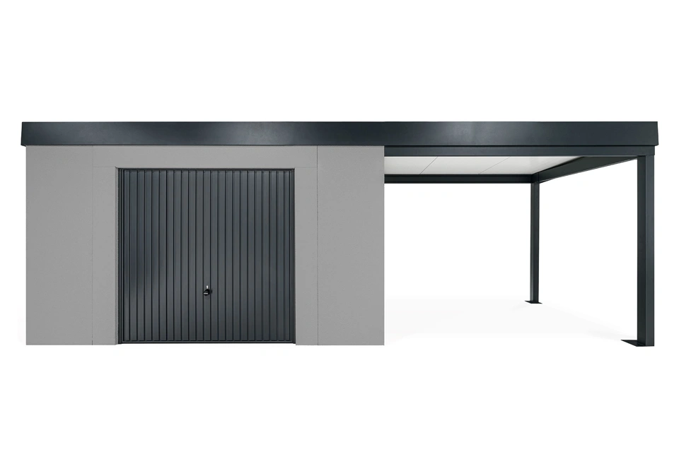 GARDEON® Zahradní domek s garážovými vraty Hörmann a přístřeškem