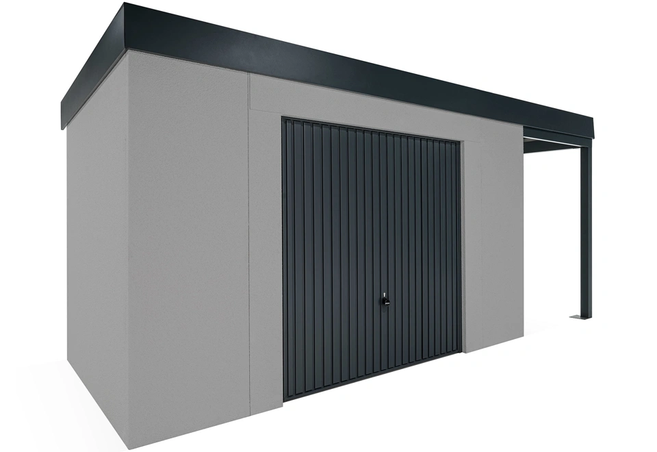 GARDEON® Zahradní domek s garážovými vraty Hörmann a přístřeškem
