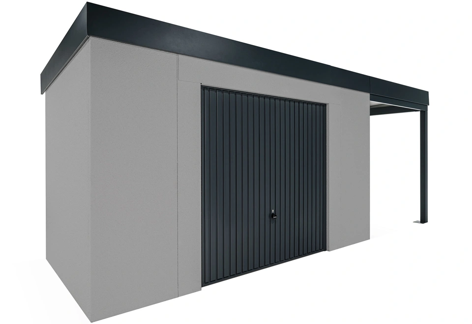 GARDEON® Zahradní domek s garážovými vraty Hörmann a přístřeškem