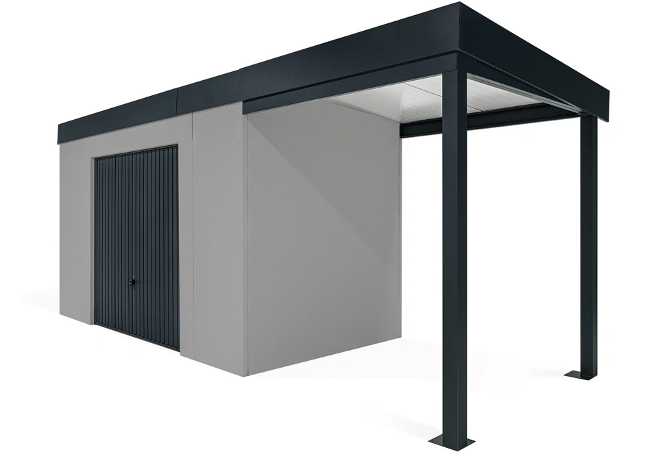 GARDEON® Zahradní domek s garážovými vraty Hörmann a přístřeškem