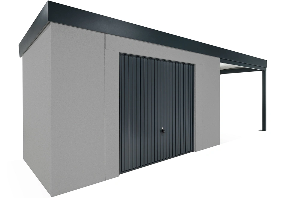 GARDEON® Zahradní domek s garážovými vraty Hörmann a přístřeškem